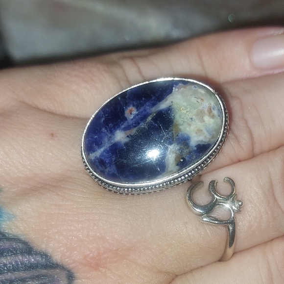 Sodalite High Bezel Ring Size 8 - Picture 4 of 7